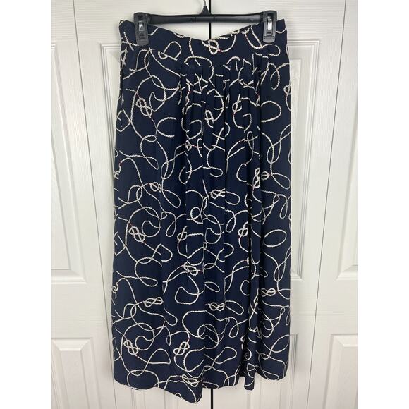 Vintage 80s 100% Silk Navy Pleated Midi Skirt Rope Pattern Preppy Size 6 Small - Picture 7 of 7